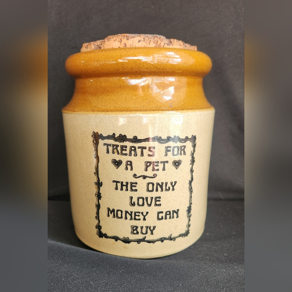 Vintage Stoneware Ceramic Pet Treat Jar Handmade